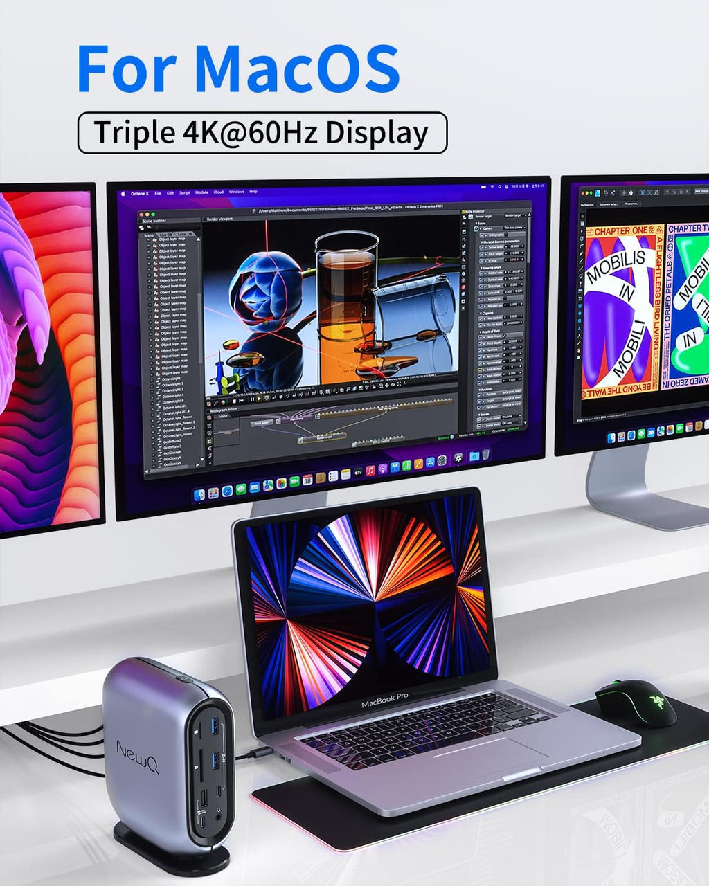 16-in-1 Universal Docking Station for All Laptops with 150W Power Adapter, Triple Monitor for Mac, Windows, ChromeOS, Linux, Dual HDMI, DP, 10Gbps USBC USBA, Gigabit Ethernet, SD/TF, Audio