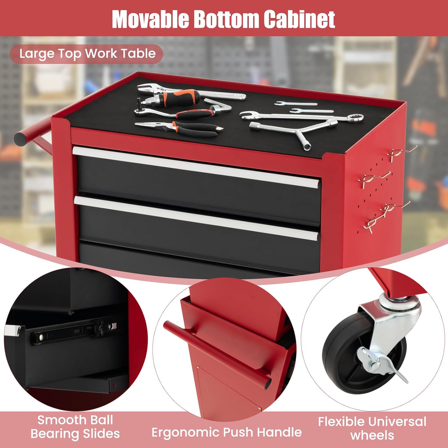 IRONMAX Rolling Tool Chest, 6-Drawer Lockable Tool Cabinet w/ 4 Universal Wheels, 2 in 1 Detachable Tool Box Storage Organizer for Garage Workshop Repair Shop (6-Drawer, Black & Red)
