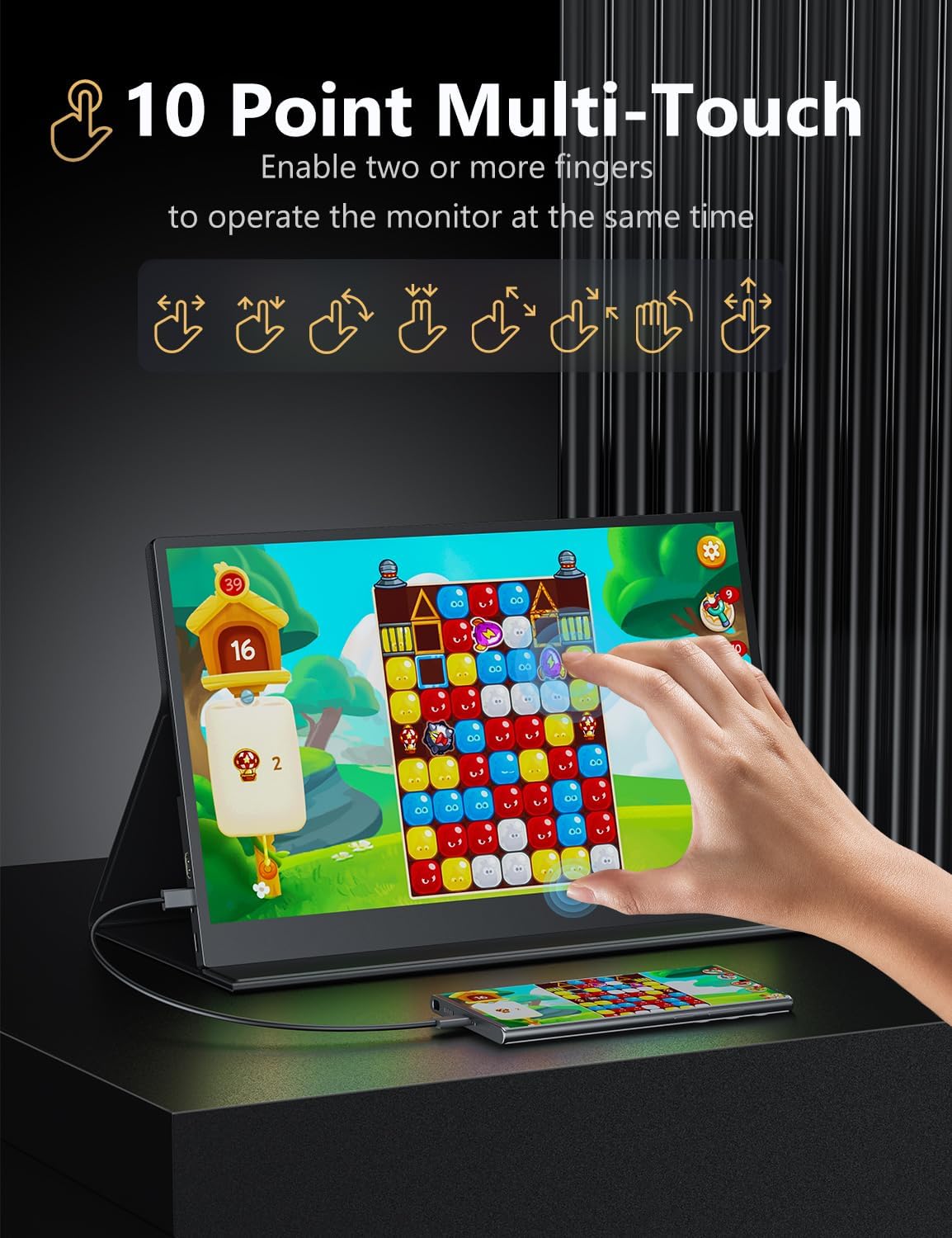 OLED Touch Portable Monitor, 15.6' 4K 60Hz IPS Laptop Monitor, Second Screen Dual USB C HDMI Computer Gaming Display with Speakers & Smart Cover, Travel Display for PC Phone PS4/5 Xbox Switch