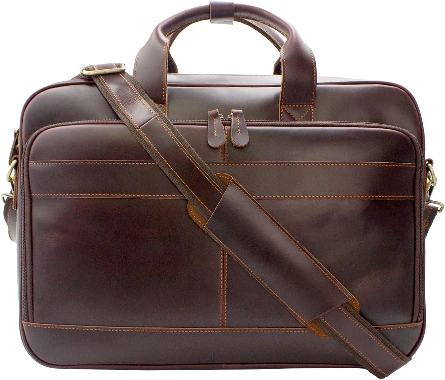Jack&Chris Full Grain Leather Briefcase for Men, Business Messenger Bag Laptop Bag Attache Case, Fits 15.6 Inch Laptop