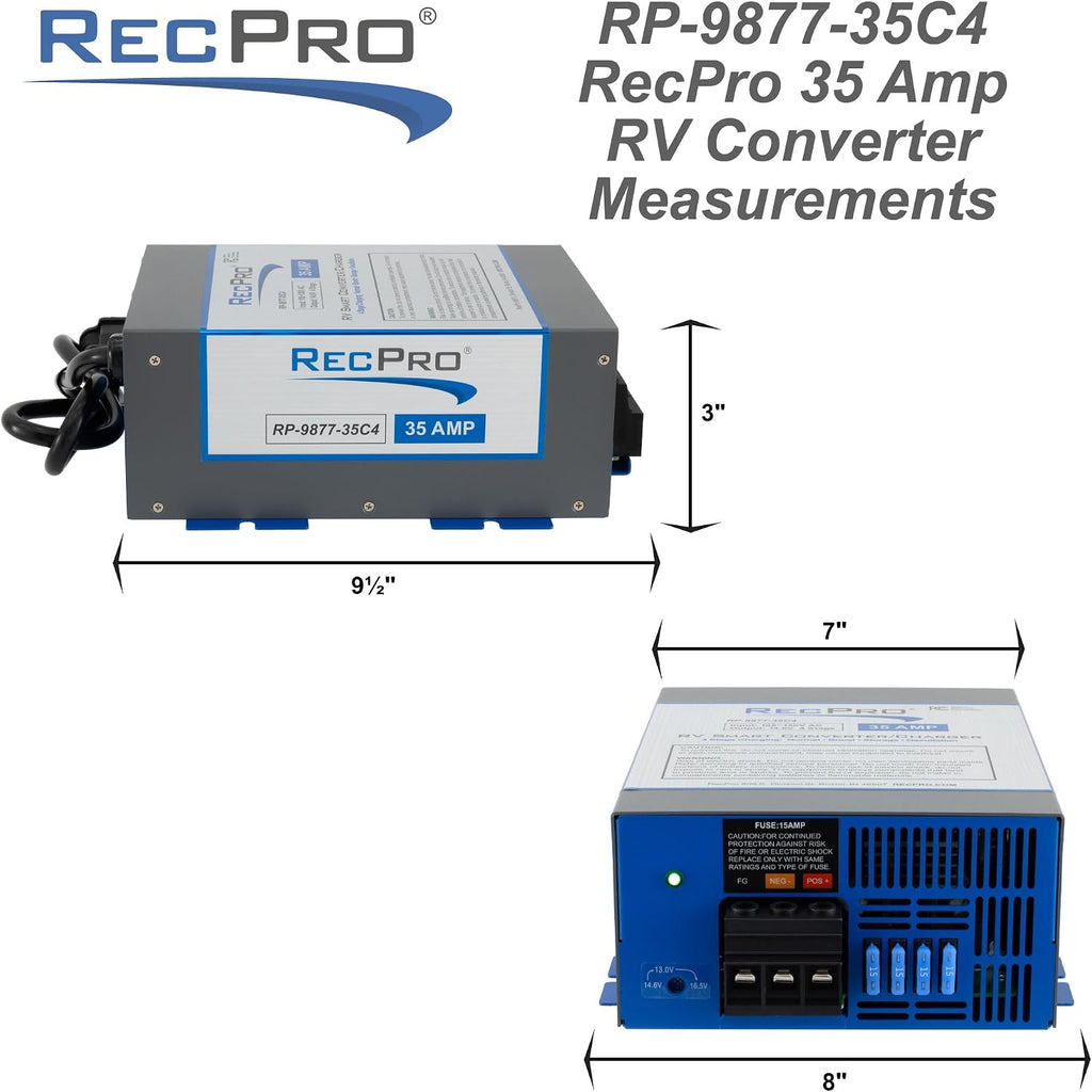 RecPro RV Converter 35 Amp | RV Power Converter & Battery Charger | 4 Stage Smart Charging | 120VAC to 12VDC | 13V to 16.5V Operating Range