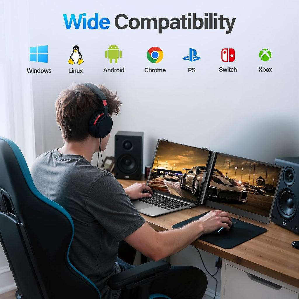 Ultra Thin Laptop Screen Extender Monitor Portable,14.2' 1080P FHD Lightweight Dual Screen,Portable Monitor for Laptop,Fit for 13-17' Laptops,Plug & Play Compatiable with Win/Mac/Chrome/Android/Switch