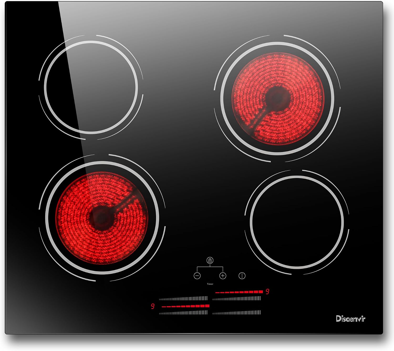 4 Burner Electric Cooktop - 24 Inch Electric Stove Top 6000W High Power Built-in, Ceramic Cook Top with Safety Lock, 99 Min Timer, Sensor Touch, 220V - 240V Hard Wired (No Plug)