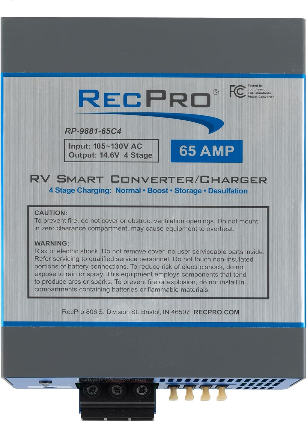 RecPro RV Converter 65 Amp | RV Power Converter & Battery Charger | 4 Stage Smart Charging | 120VAC to 12VDC | 13V to 16.5V Operating Range