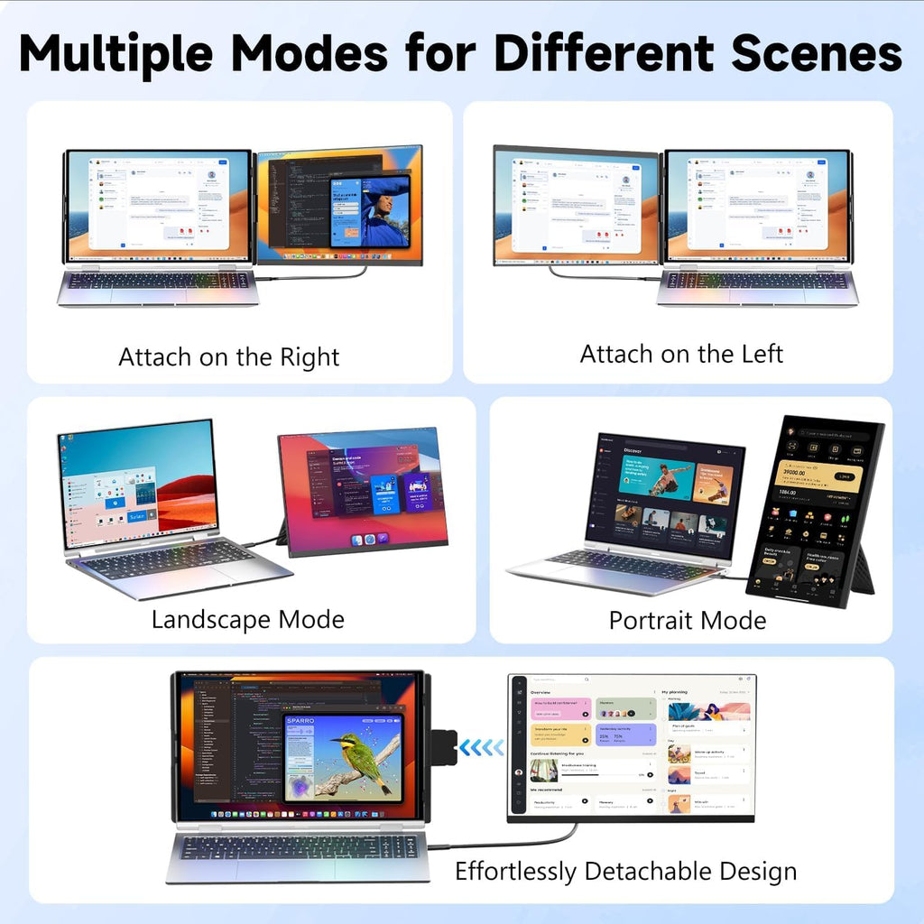 KEFEYA Laptop Screen Extender, 15.6' FHD 1080P IPS Laptop Monitor Extender Detachable, Portable Monitor for Laptops 13-17.3' with Breath Light, Plug n Play for Windows/Mac/Android/Switch/PS5