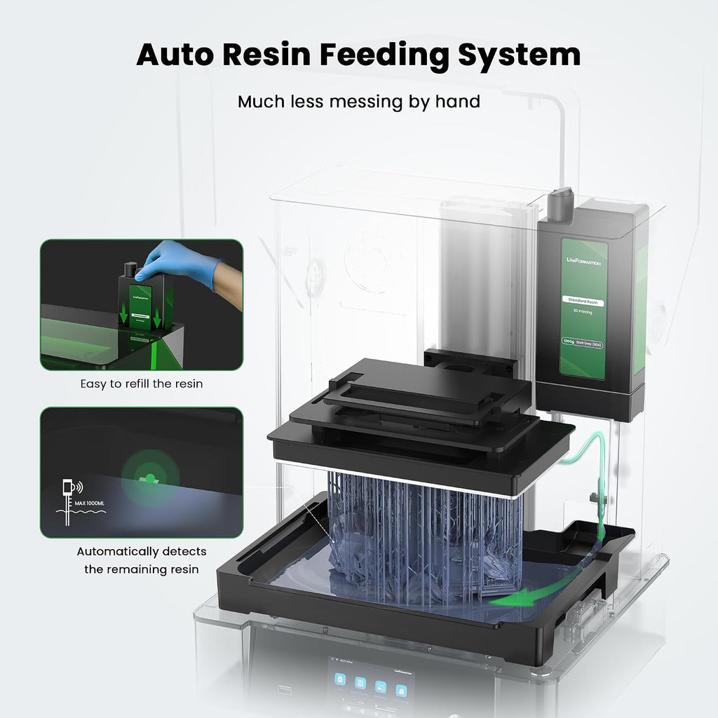 UniFormation GK3 Ultra 13.5-Inch Large Resin 3D Printer 16K High-Resolution LCD 3D Resin Printer Big Build Volume 11.8x6.3x11.8in, Auto Resin Heating, Auto Feeding System for Professional 3D Printing