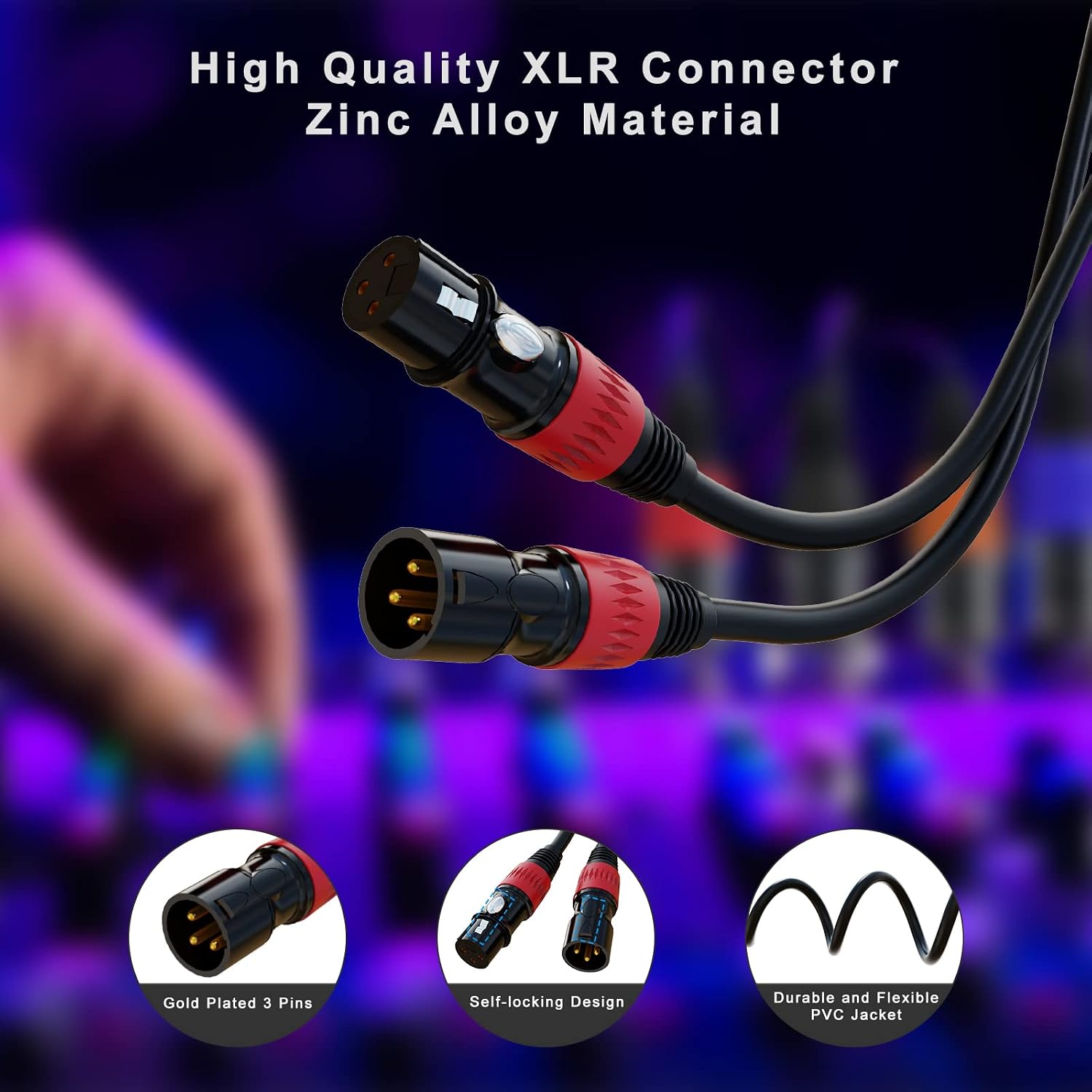 XLR Cables 50ft 6Pack, Microphone Cable, Balanced XLR Male to Female Mic Cable Gold-Plated 3-Pins XLR Speaker Cables Compatible with Microphones, Stage Lighting, Speaker Systems and More