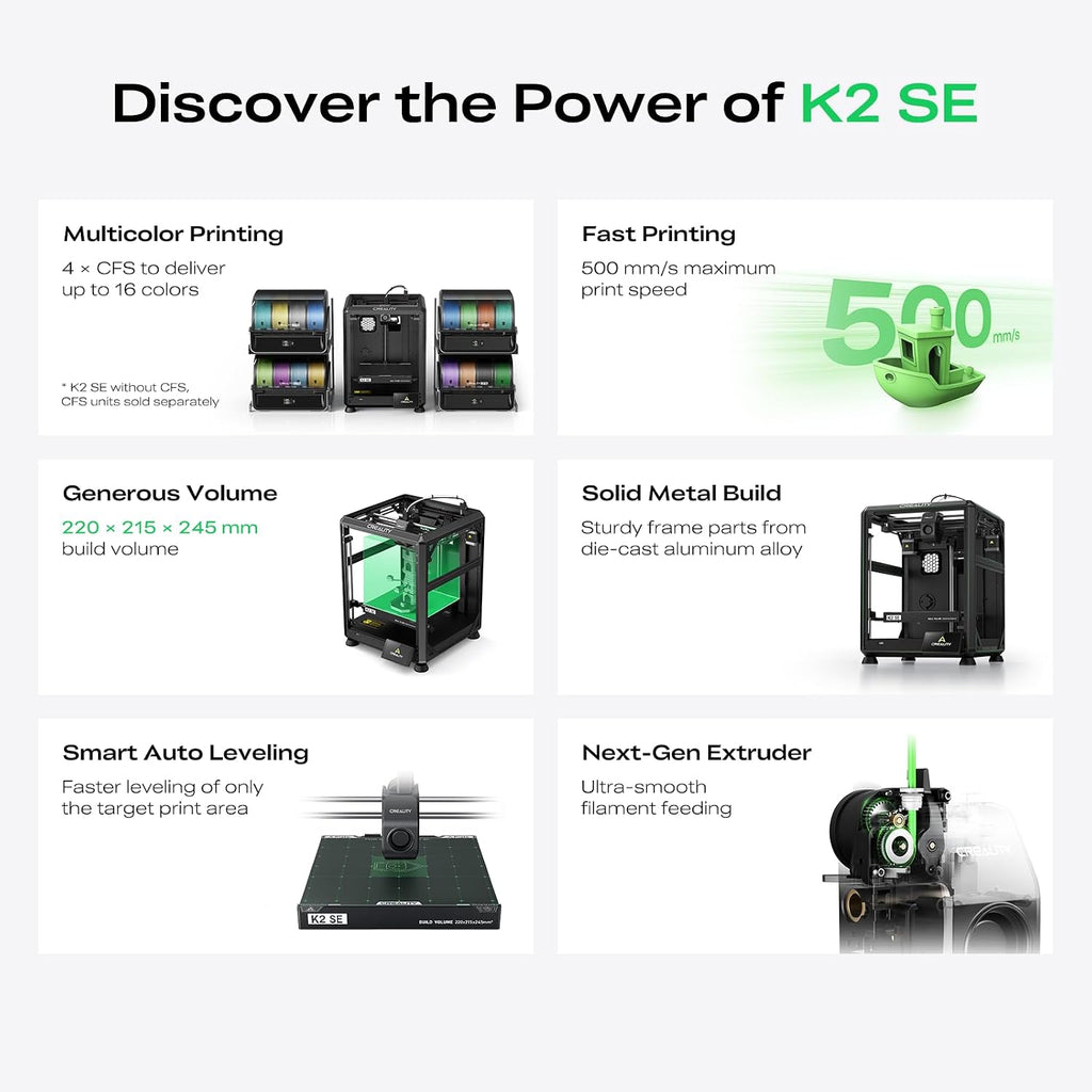 Creality K2 SE 3D Printer, Max High-Speed 500mm/s, Support Multicolor Printing Needs CFS Bundle with Creality Hyper RFID PLA Filament Black 1kg