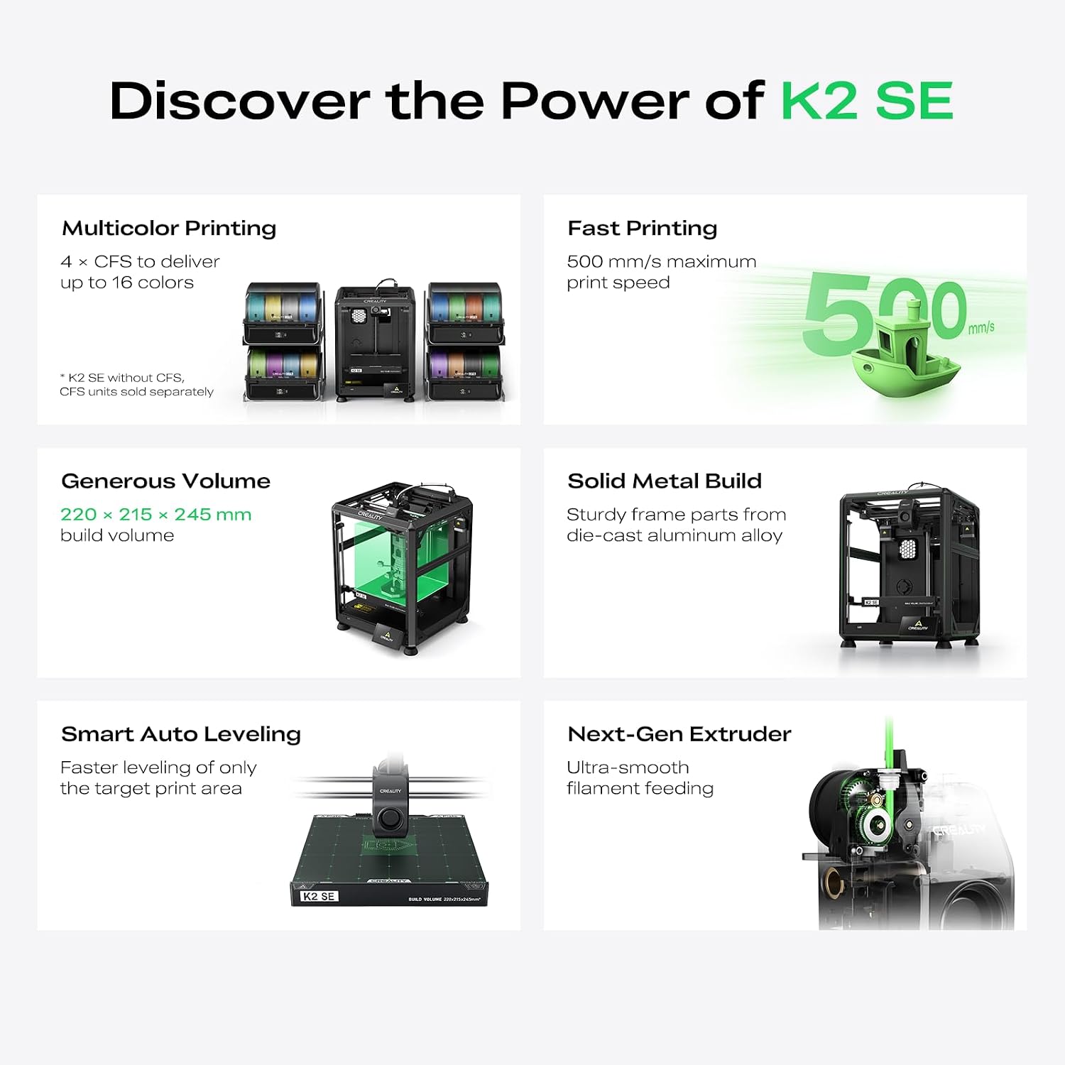Creality K2 SE 3D Printer, Max High-Speed 500mm/s, Support Multicolor Printing Needs CFS Bundle with Creality Hyper RFID PLA Filament Black 1kg
