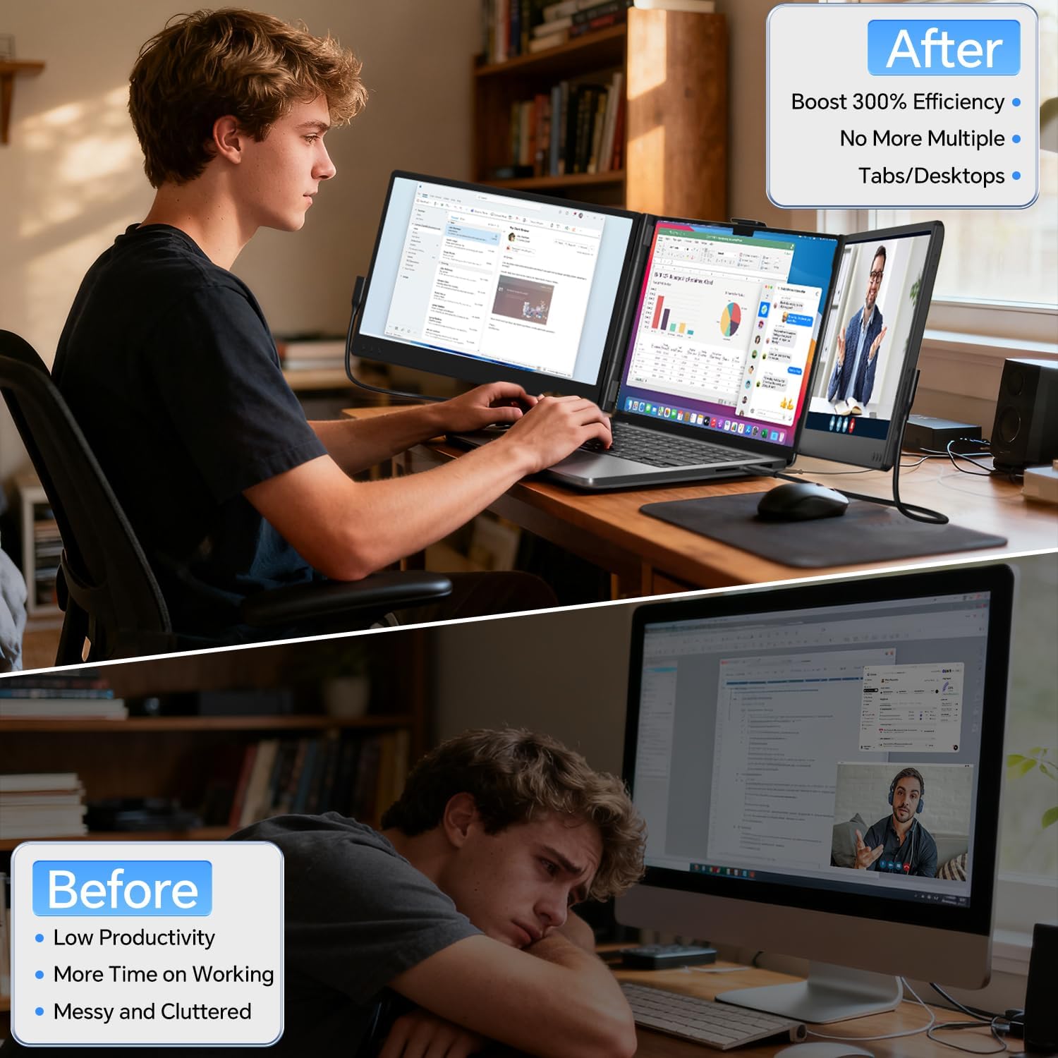 Laptop Screen Extender, 14'' FHD 1080P IPS Portable Monitor for Laptop, Triple Screen Extender Monitor Plug-Play for Mac/Windows/Chrome, Fit 13'-17.3' Laptops