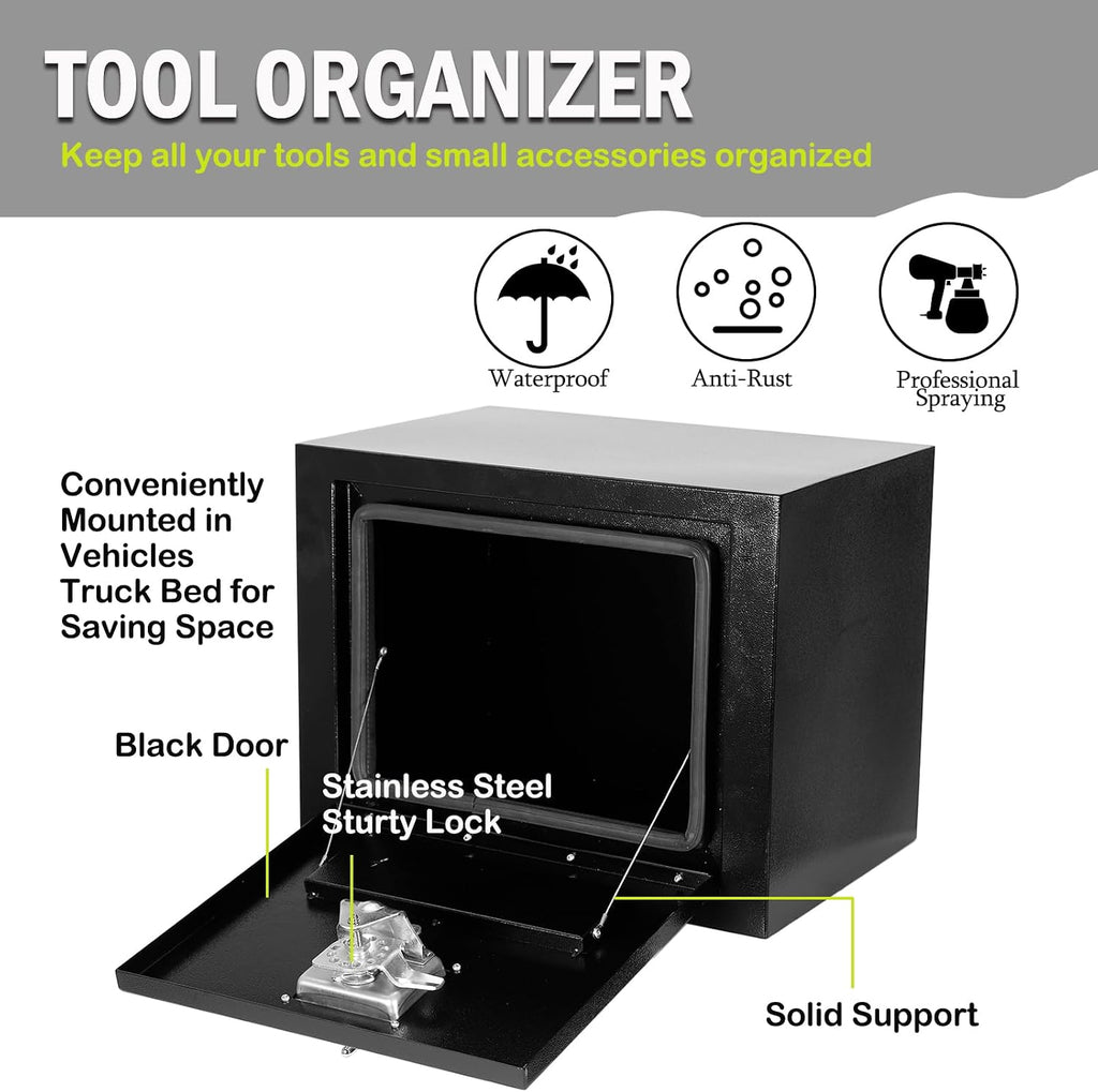 18'x 12'x 14' Steel Underbody Truck Tool Box with T-Handle Lock Latch, 18 Inch Heavy Duty Steel Under Body Toolbox for Pick Up Truck RV, Under Mount Tool Box