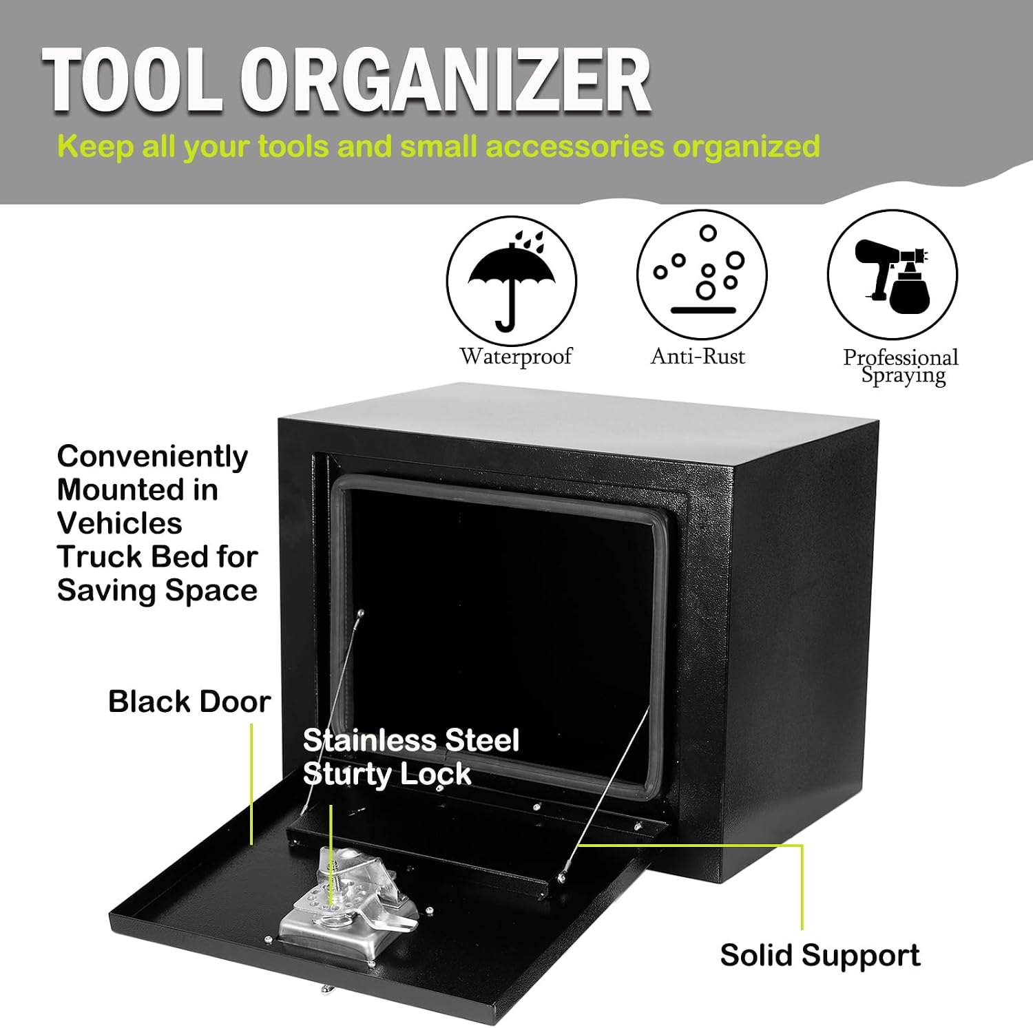 18'x 12'x 14' Steel Underbody Truck Tool Box with T-Handle Lock Latch, 18 Inch Heavy Duty Steel Under Body Toolbox for Pick Up Truck RV, Under Mount Tool Box
