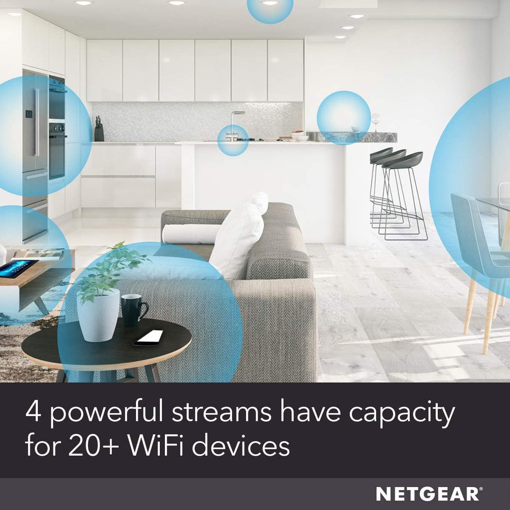 NETGEAR 4-Stream WiFi 6 Router (RAX15) - AX1800 Wireless Speed (Up to 1.8Gbps) | Up to 1500 sq ft Coverage & 20+ Devices | Ideal for iPhone 11, Samsung Galaxy S20