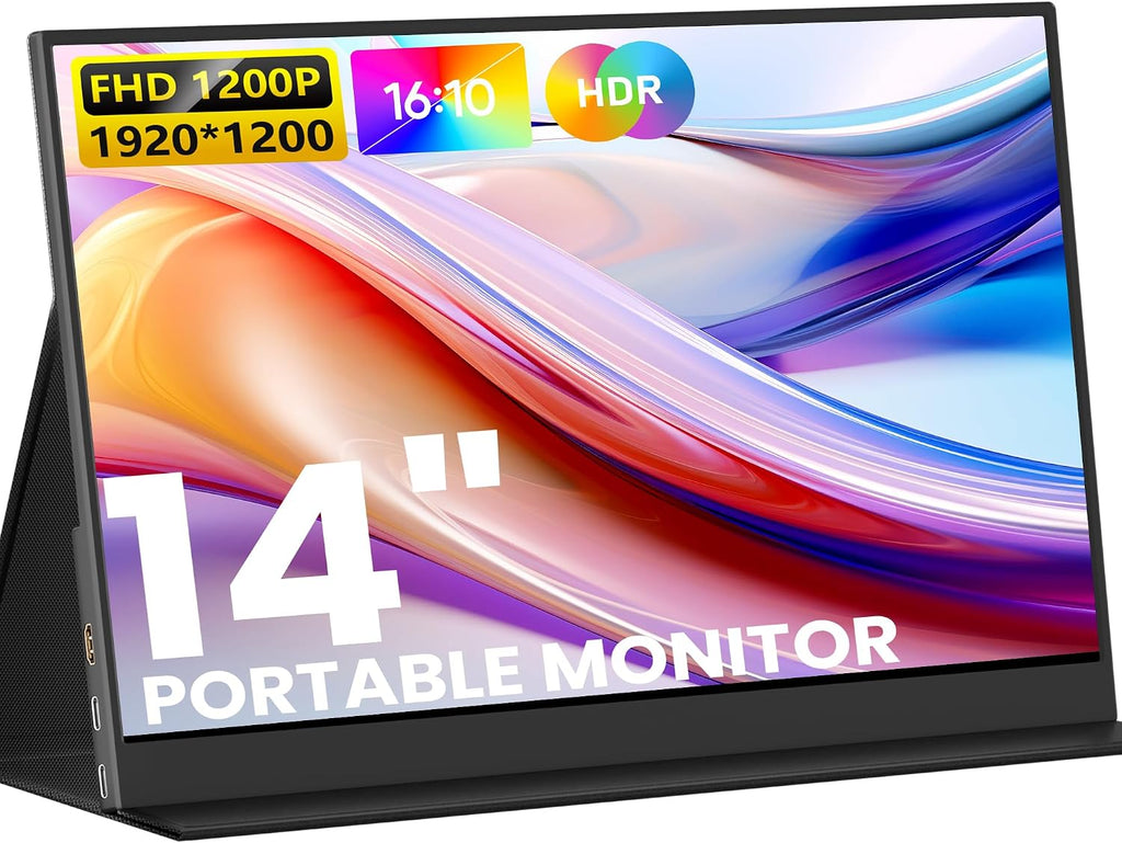 KEEPTIME Portable Monitor 14inch FHD 1920 * 1200P Travel Monitor, USB-C HDMI Laptop Monitor with Dual Speakers, HDR Plug&Play, External Monitor for Laptop Mac PC Phone Xbox PS5