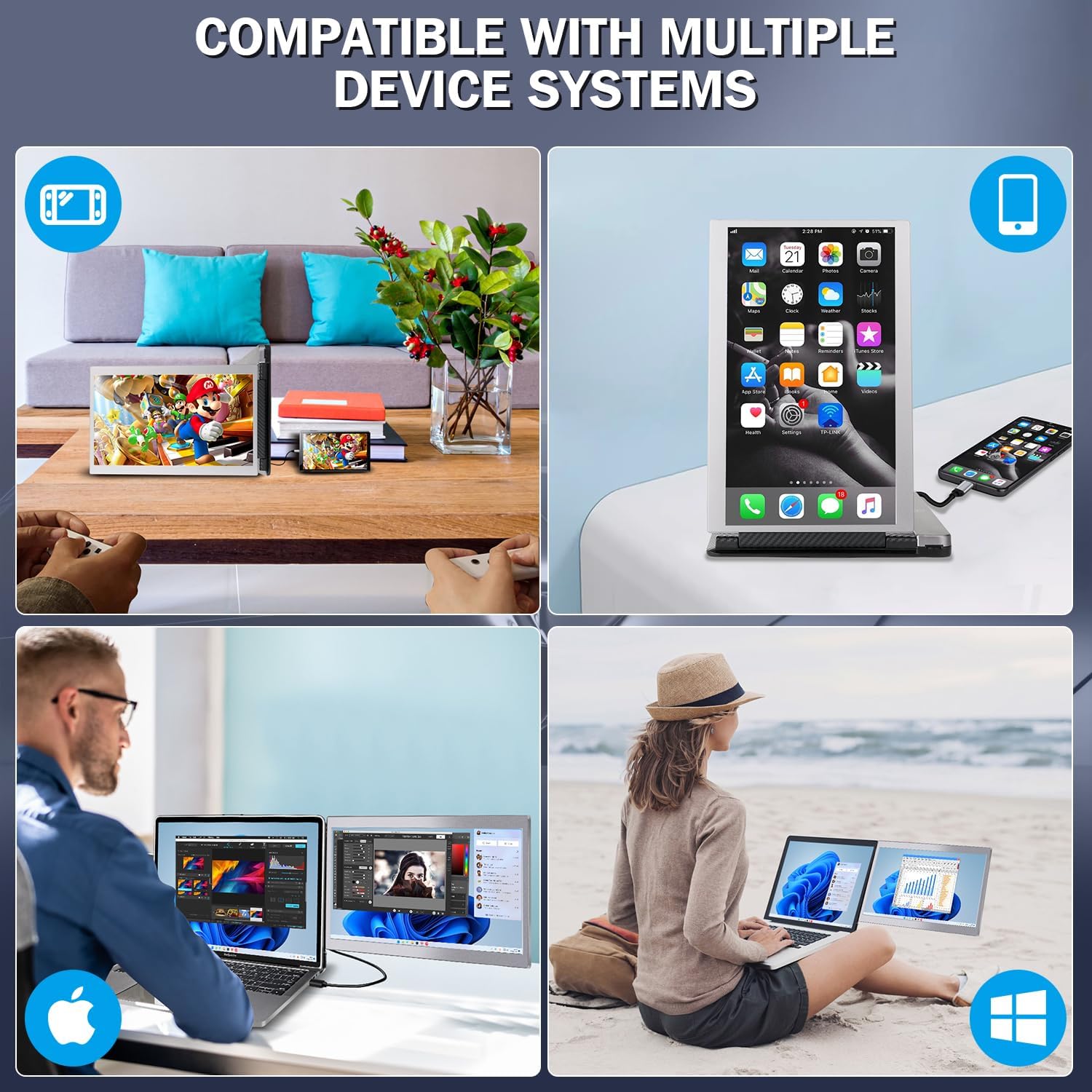 12'' Portable Monitor for Laptop Screen Extender for 13.3'' MacBook, Designed for MacBook Screen Extender FHD 1080P IPS Display Plug and Play P1M
