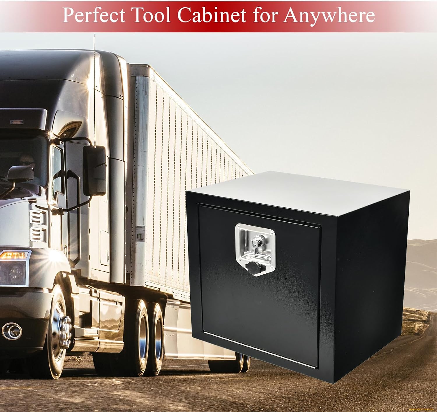 18'' Inch Steel Underbody Truck Tool Box & T-Handle Latch Heavy Duty For Trucks Trailers RV ATV Pickup Trucks Flatbeds Organization Storage Job Tool Chest -18'(L) x 14'(W) x 16'(H) Black