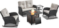 Belord 5 Pieces Patio Furniture Set with 50000 BTU Propane Fire Pit Table, All-Weather Patio Rocking Chairs, Loveseat Glider and Side Table for Outdoor Conversation Deck Backyard Poolside Black