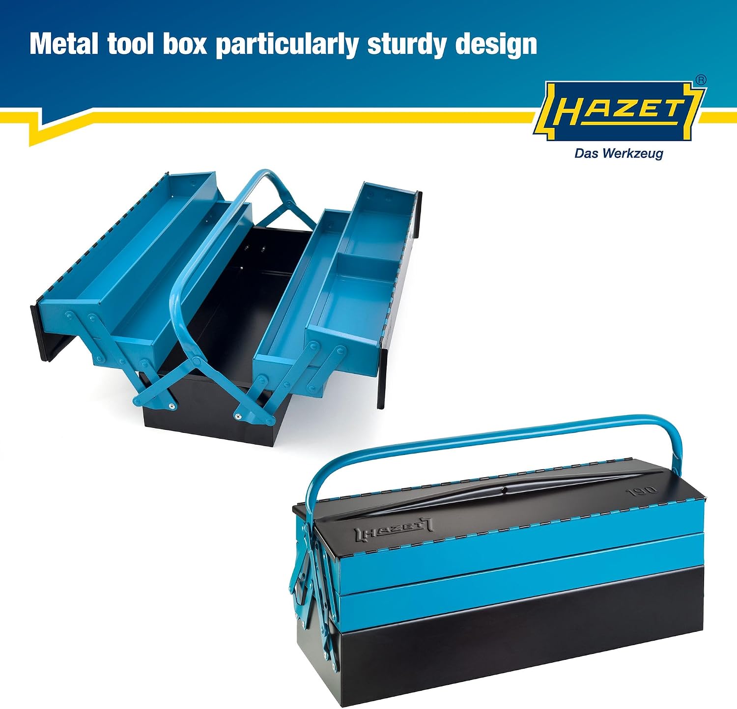 HAZET Metal Tool Box 190L | Empty | With Spacious Bottom Compartment and 4 Fold-Out Side Compartments | For Tidy Storage of Tools, Etc.