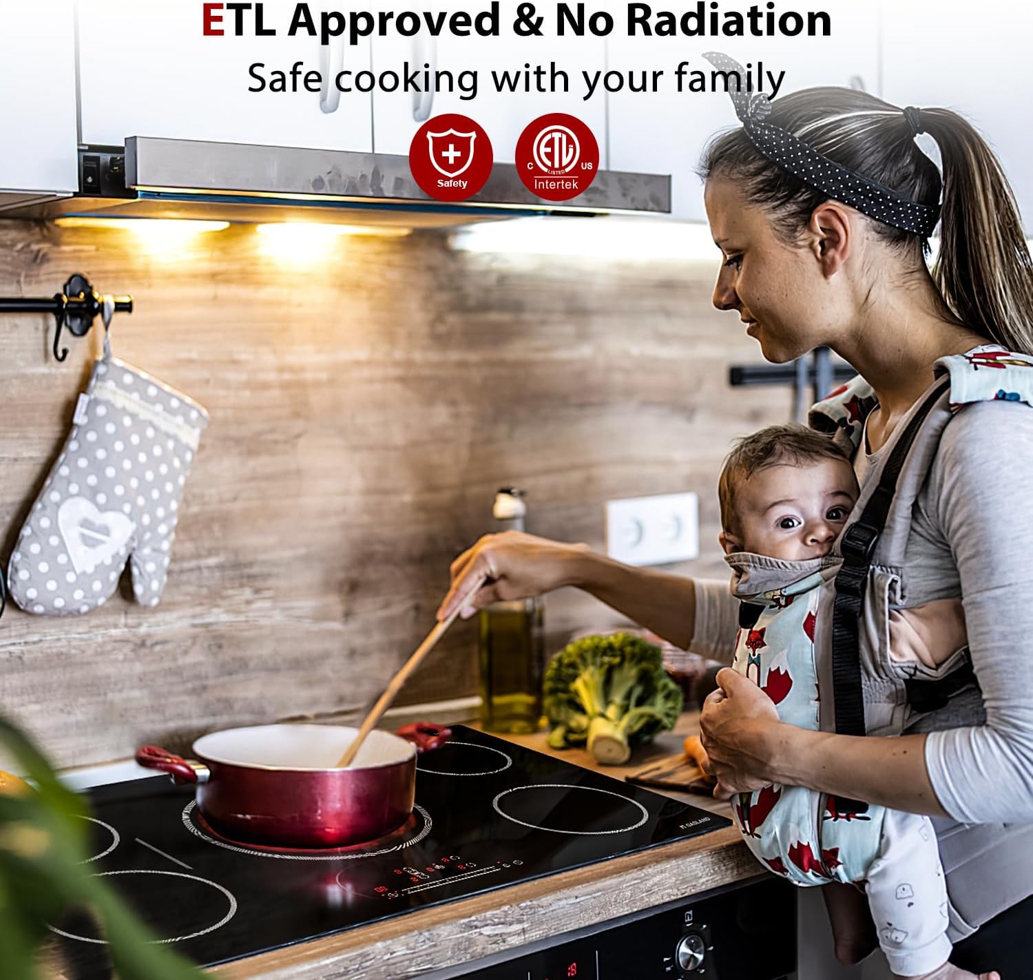 GASLAND 36 Inch Electric Cooktop, 5 Burners Glass Stove Top, ETL & FCC Certificated, 9200W Built-in Radiant Ceramic Cooktop, Slide Touch Control, Child Safety Lock, Hot Surface Indicator, 220V