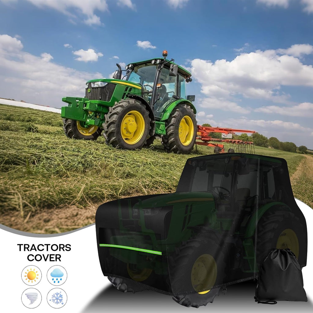 Large Tractor Cover Waterproof Heavy Duty, Fit Most Full Size Utility Tractors, 600D Oxford Tractors Cover for Snow Rain Dust Protection w/Air Vent & Reflective Strips (165'L x 87'W x 110'H)