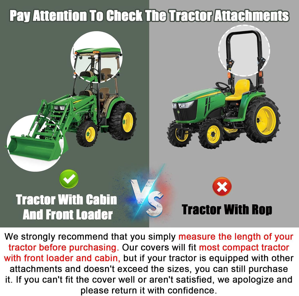 Waterproof Tractors Cover Fit Most Campact Tractor with Cabin and Front Loader, 600D Oxford Cloth Tractors Cover for Snow Rain Dust Protection, 150 L x 75 W x 110 H in