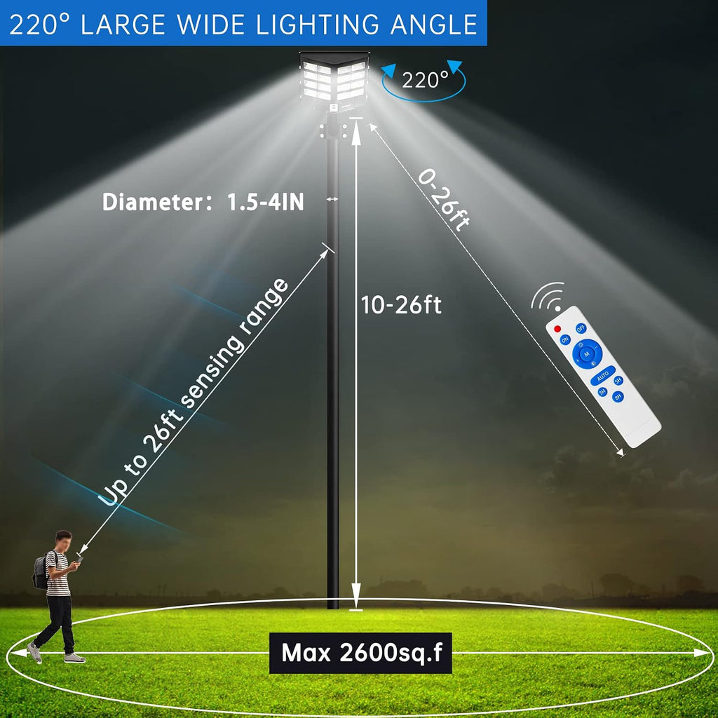 JAYNLT Y-3000W Solar Street Lights Outdoor,300000LM 6500K Commercial Parking Lot Lights Dusk to Dawn, Waterproof Solar Security Flood Lamps with Motion Sensor and Remote for Street, Garden,Farm