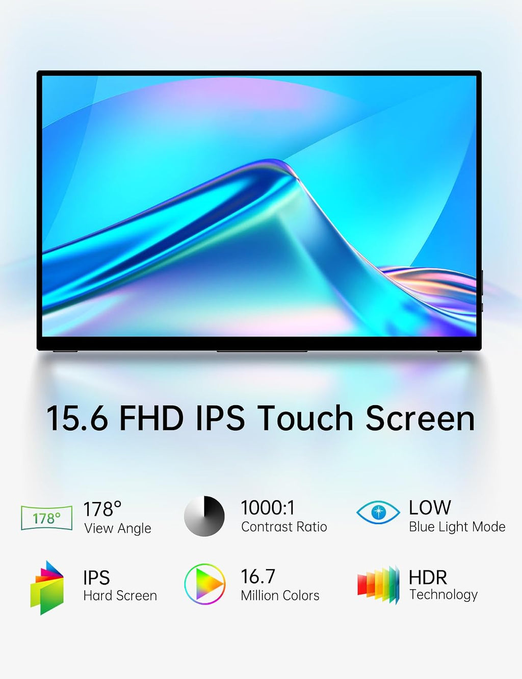 CAPERAVE 15.6'' Portable Monitor Touchscreen, FHD IPS Touch Screen with Tempered Glass, Travel Monitor with Kickstand & Speaker, HDMI USB C External Monitors for Mac Laptop Phone Computer