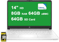 HP 14 Lightweight Student and Business Laptop 14' HD BrightView Intel Quad-core Celeron N4120 8GB RAM 128GB Storage (64GB eMMC + 64GB SD Card) Type-C Long-Lasting Battery Win11 ICP Accessory