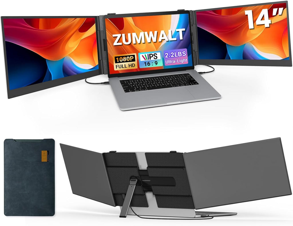 Laptop Screen Extender, Ultra Thin 14' 1080P FHD Triple Portable Monitor for Laptops 13-17.3', 2.2lbs Lightweight Travel Dual Monitor Extender, Plug-Play Aluminum Extended for Mac/Windows/PS5/Chrome