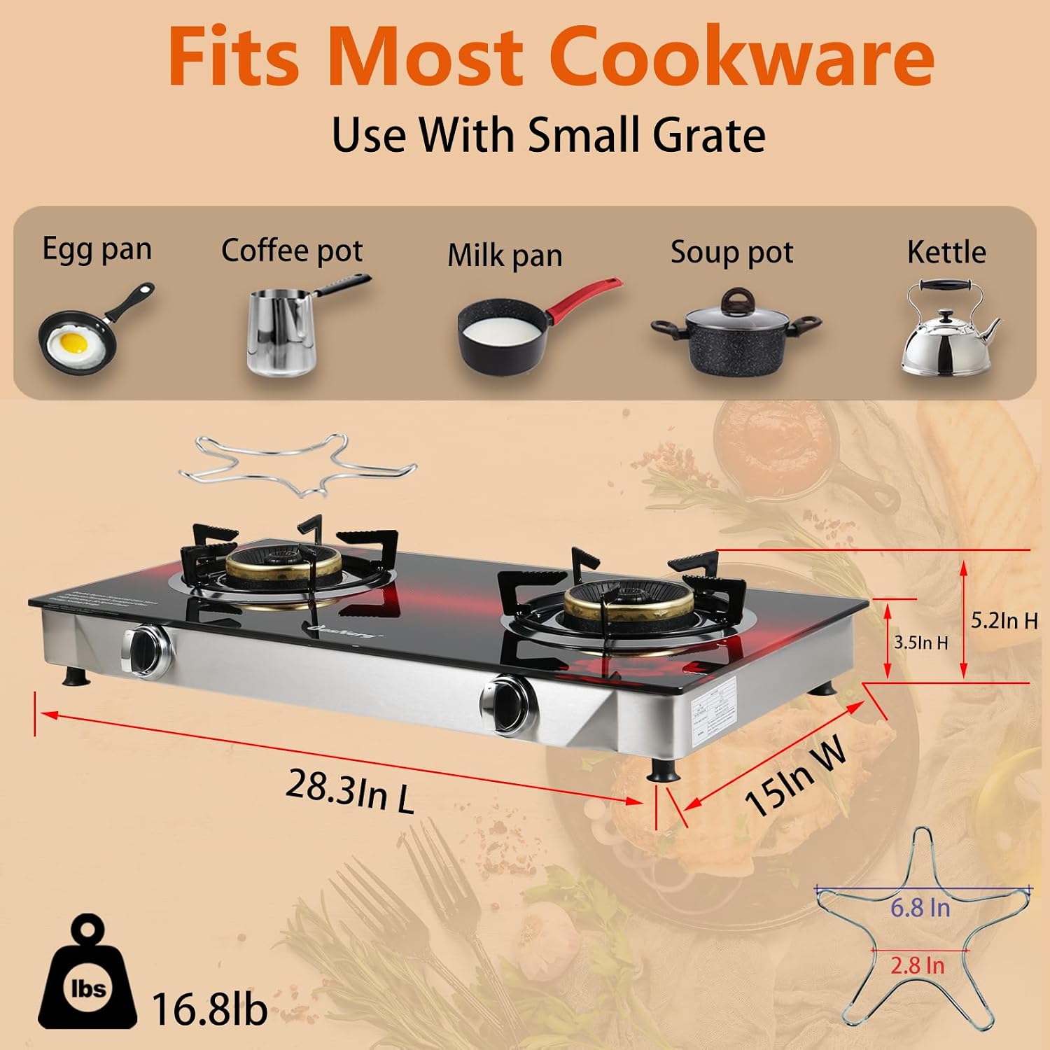 2 Burner Propane Gas Stove with Auto Ignition, 29000 BTU High-Efficiency Heavy-Duty Tempered Glass Cooktop, CSA Regulator & Hose Included, for Outdoor Camping Emergency