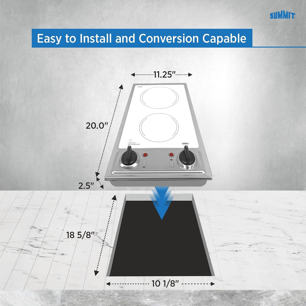Summit 12' 2 Burner Electric Cooktop. 115 Volt, Radiant, ADA Compliant, White - CR2B120WH