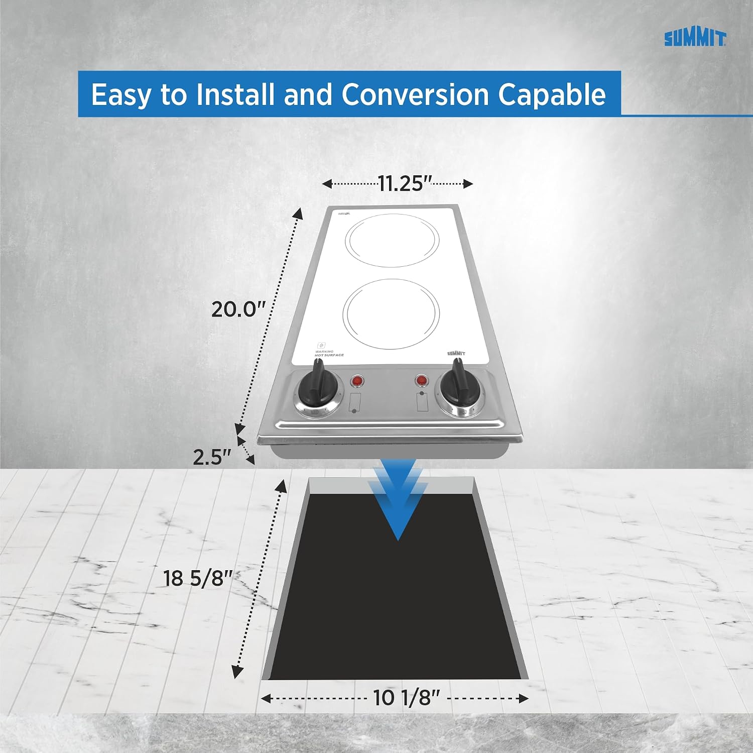 Summit 12' 2 Burner Electric Cooktop. 115 Volt, Radiant, ADA Compliant, White - CR2B120WH