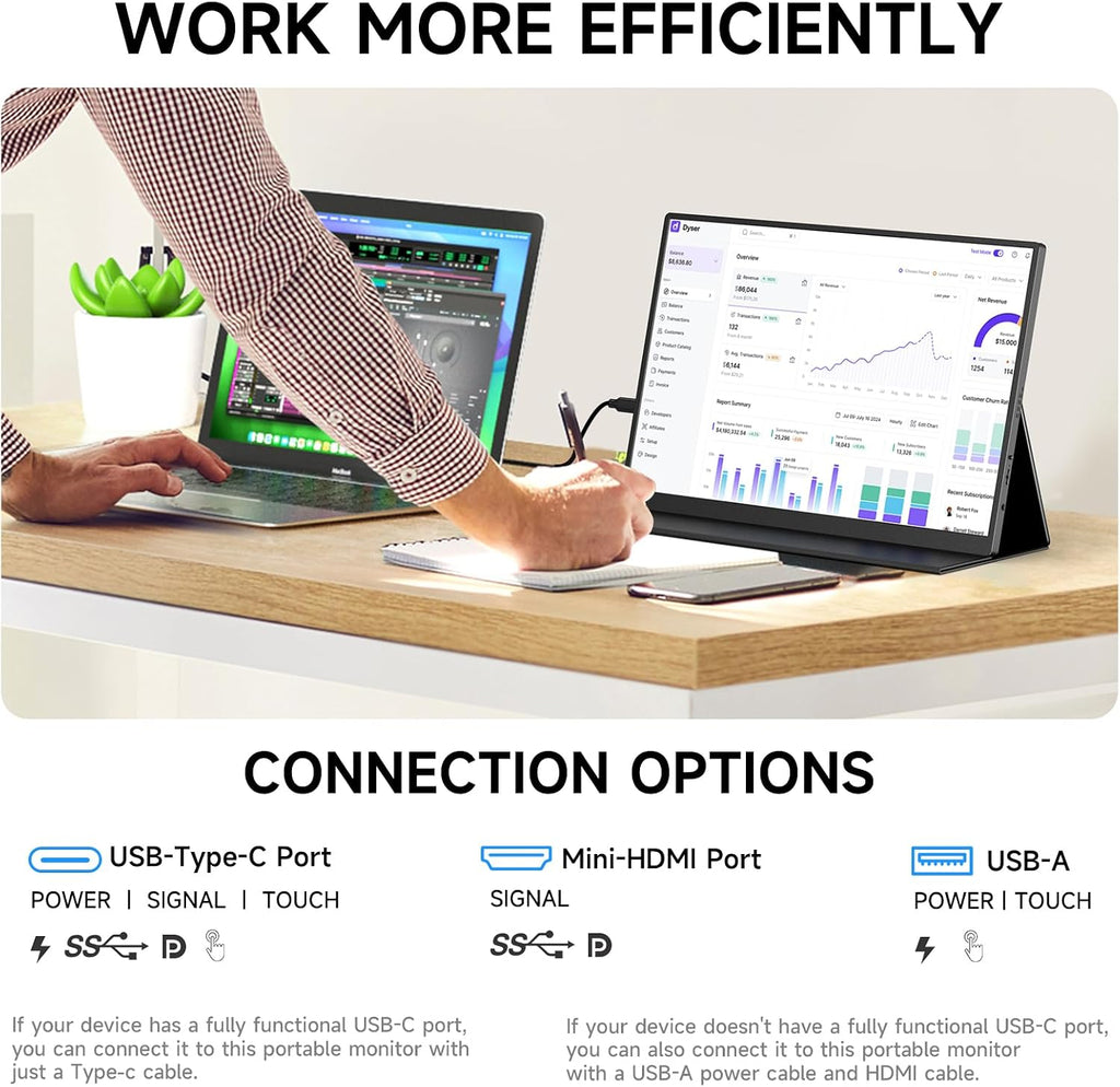 AYY 16' 2.5K 120Hz Portable Monitor, 2560x1600 HDR IPS Display, QHD 100% sRGB, USB-C & HDMI, Eye Care External Second Screen, for Laptop/PC/Phone/PS4/5/Xbox/Switch