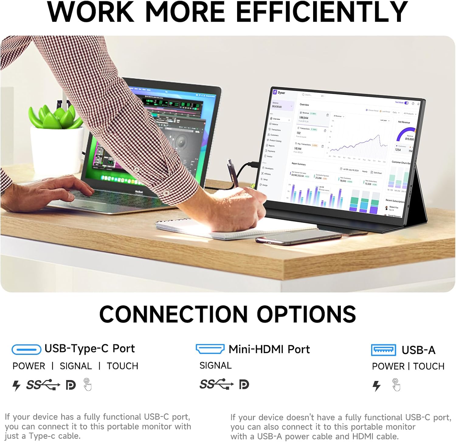 AYY 16' 2.5K 120Hz Portable Monitor, 2560x1600 HDR IPS Display, QHD 100% sRGB, USB-C & HDMI, Eye Care External Second Screen, for Laptop/PC/Phone/PS4/5/Xbox/Switch