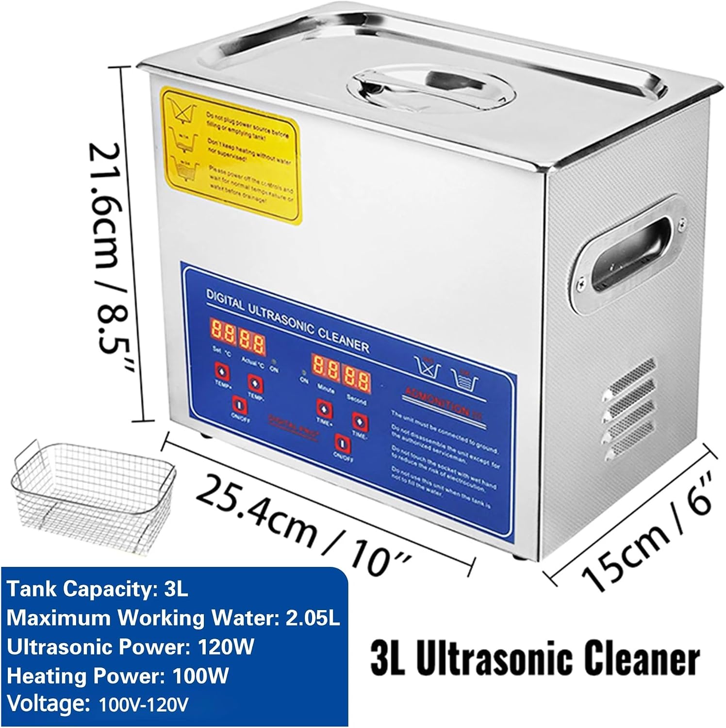 2/3/6/10/15/30L Ultrasonic Cleaner with Digital Timer and Heater, Stainless Steel, Ultrasonic Washing Machine Home Appliance (3L)