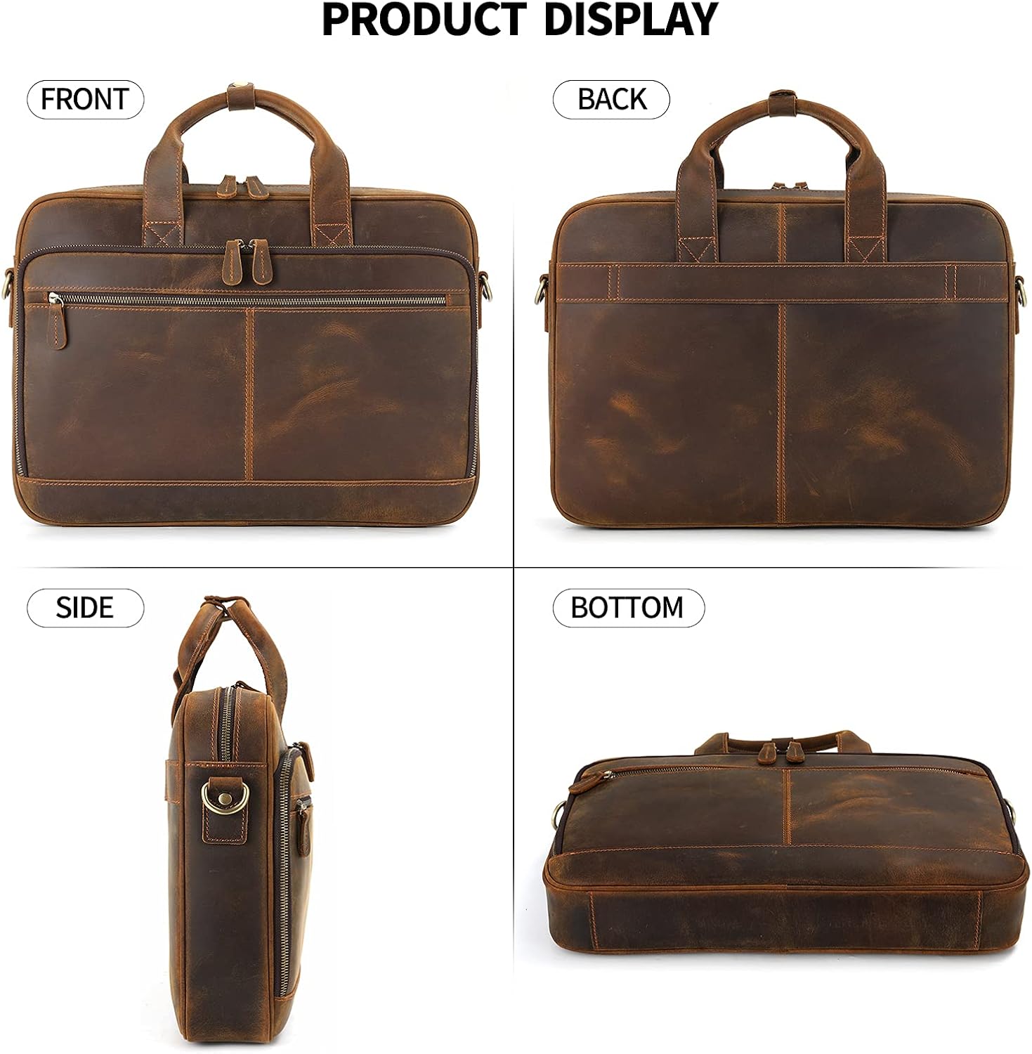 Jack&Chris Full Grain Leather Briefcase for Men, Business Messenger Bag Laptop Bag Attache Case, Fits 15.6 Inch Laptop