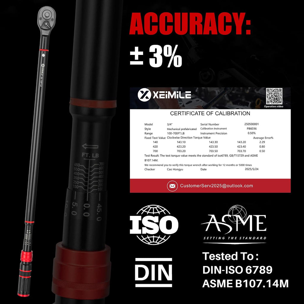 3/4-Inch Drive Click Torque Wrench - 100-700 Ft-Lb/136-949Nm, Dual-Direction Adjustable 48 Tooth Inch Pound Torque Wrench, Accuracy 3% for Car, Truck, Tractor, Maintenance and Product Assembly