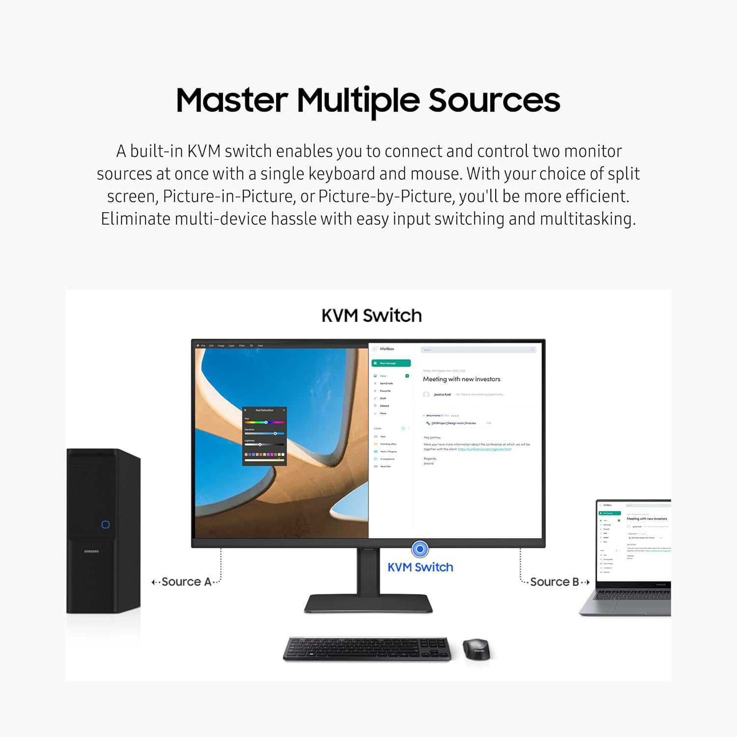 SAMSUNG 24' ViewFinity S6 (S60UD) Series QHD High Resolution Computer Monitor, 100Hz, HDR10, USB-C, Built-In LAN Port, Daisy Chain Support, Easy Setup, Height Adjustable Stand, LS24D606UANXZA, 2024