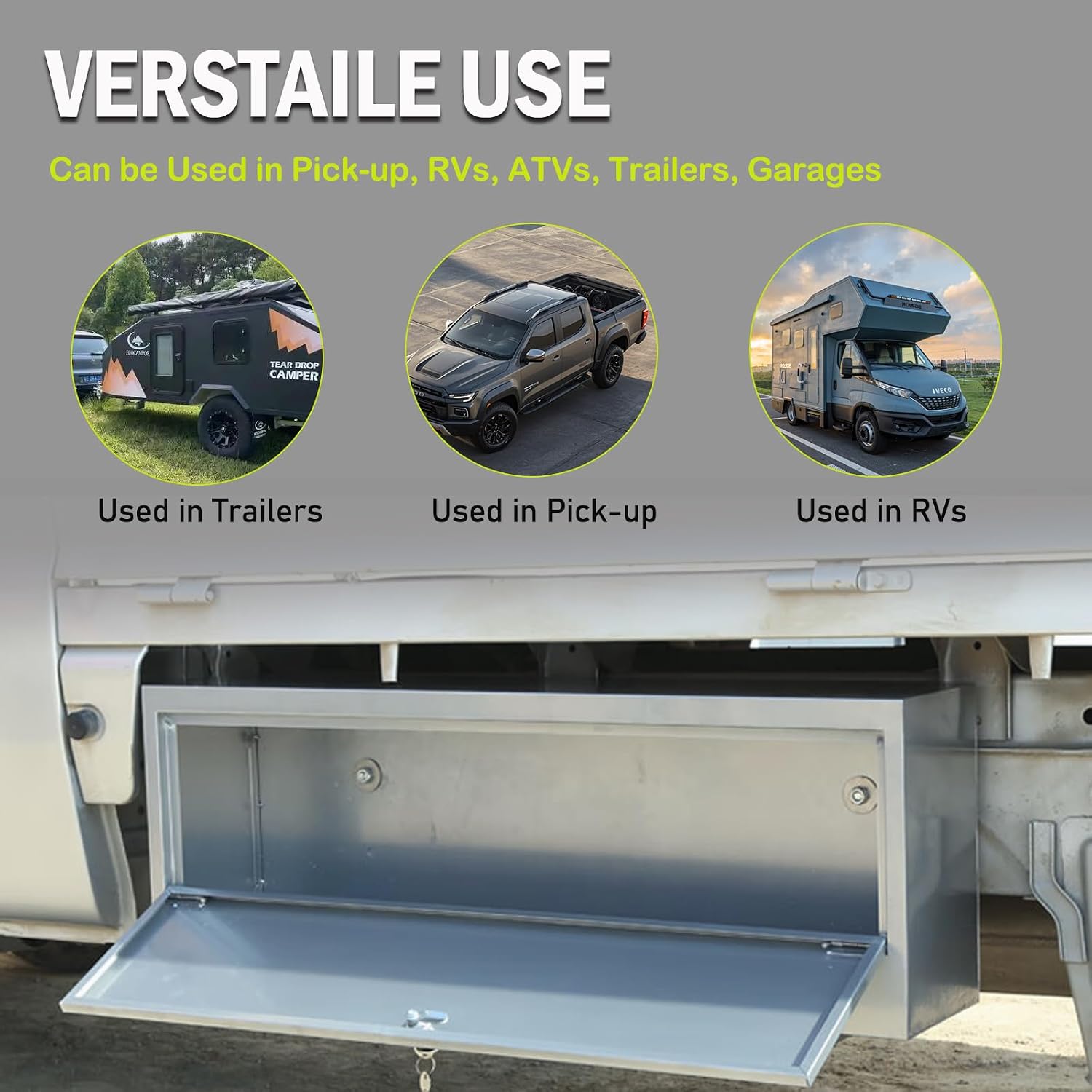 18'x 12'x 14' Steel Underbody Truck Tool Box with T-Handle Lock Latch, 18 Inch Heavy Duty Steel Under Body Toolbox for Pick Up Truck RV, Under Mount Tool Box