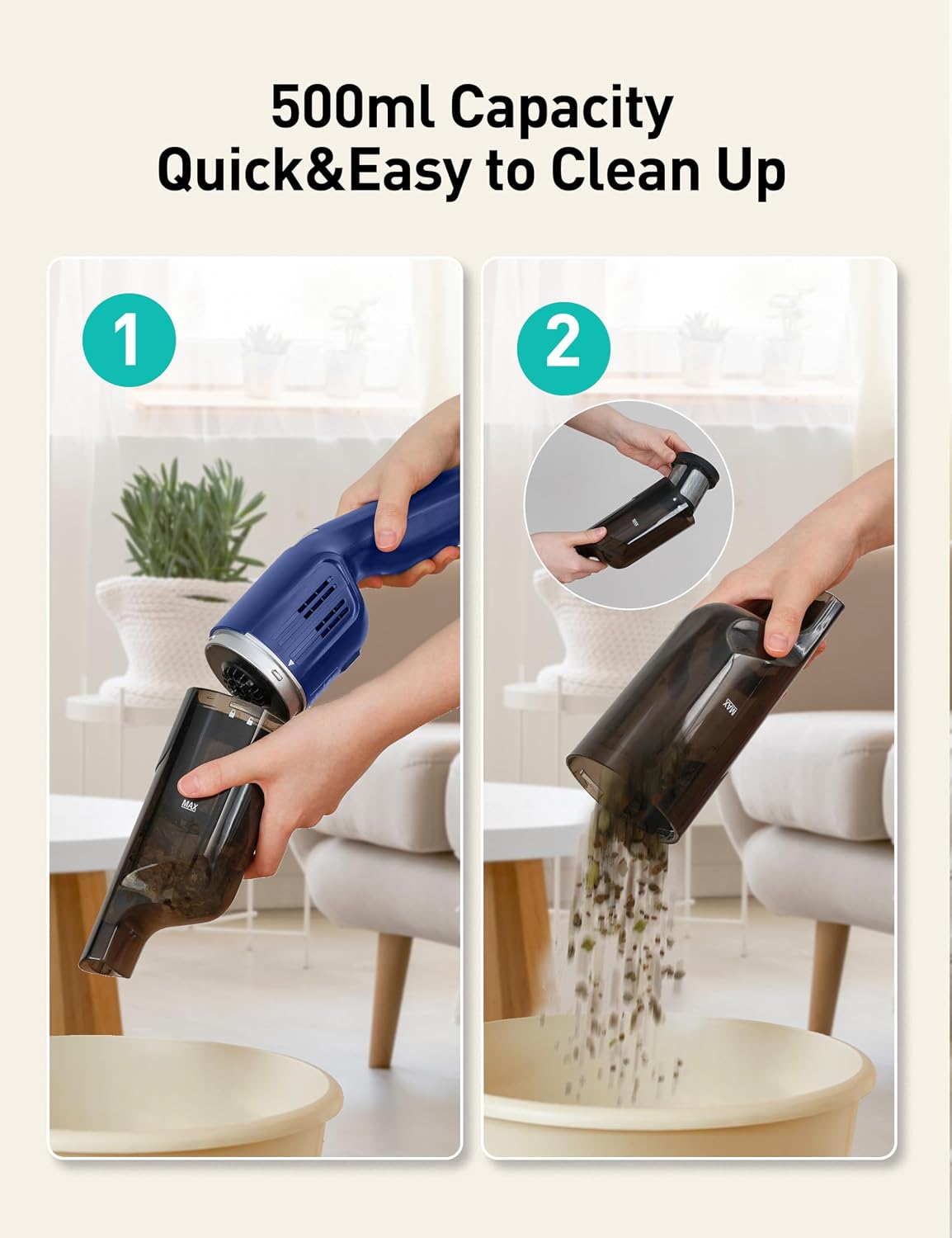 Handheld Vacuum Cordless, 24KPA Powerful Car Vacuum, Rechargeable, Charging Dock, Ergonomic Handle, 2-in-1 Crevice Tool, 1.8lb Portable Vacuum Cleaner with 2-Speed for Car, Home