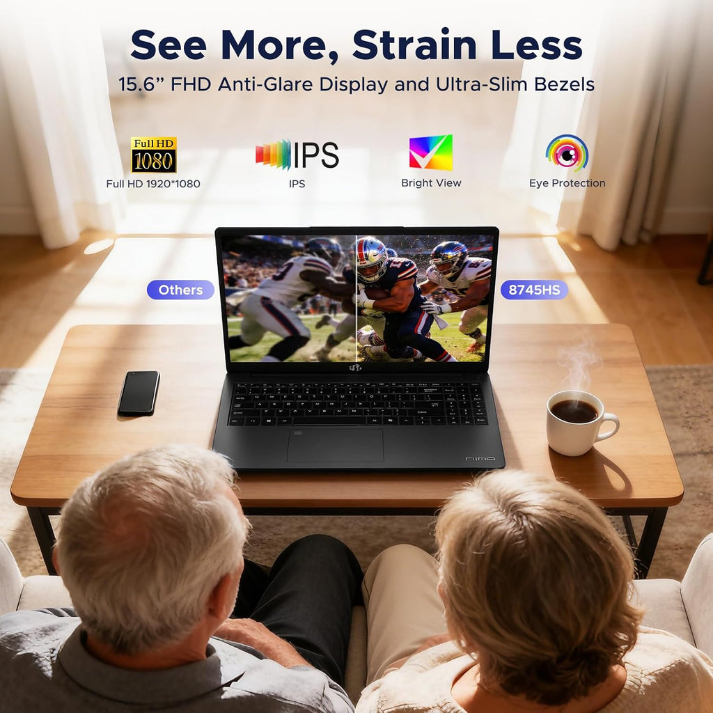 NIMO 15.6' IPS FHD Light-Gaming-Laptop, AMD Ryzen 7 8745HS 16GB DDR5 RAM 1TB SSD (8C/16T, up to 4.9 GHz Beat R9 7940HS) Radeon 780M GPU 100W Type-C Backlit Keyboard Fingerprint, for Students & Gamers