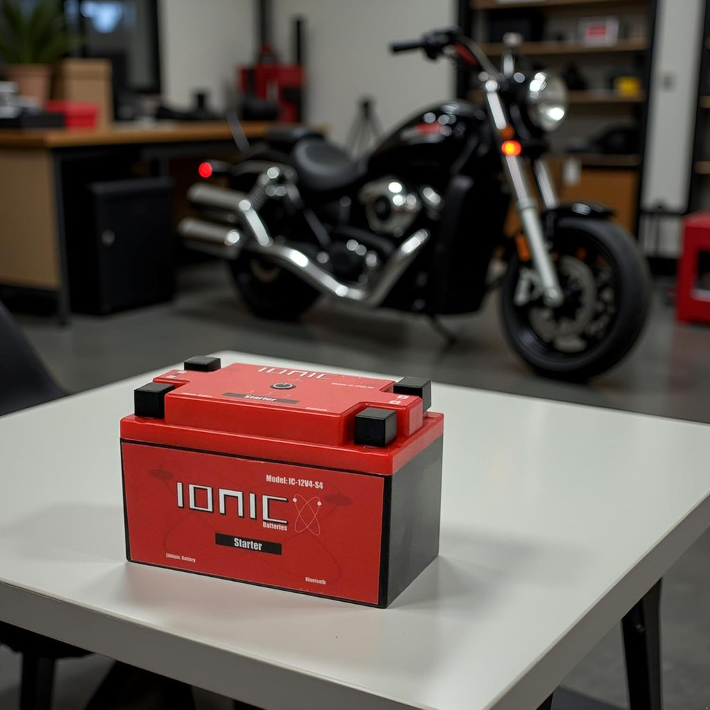 Ionic Lithium 12V Starter Battery for Motorcycles, UTVs, and ATVs - 12V Battery with 500CA - Bluetooth Capability - 3.3lbs - IC-12V4-S4-P