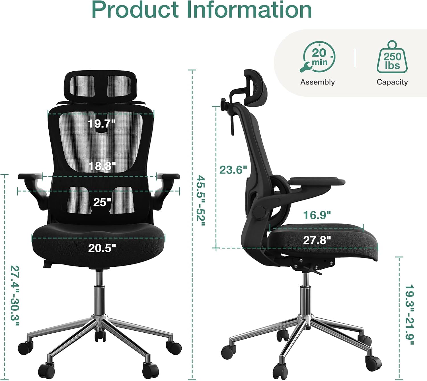 Novilla Ergonomic Office Chair, High Back Mesh Desk Chair with Thick Molded Foam Cushion, Adjustable Lumbar Support, Swivel Computer Gaming Chairs with Adjustable 2D Headrest and 3D Armrests, Black