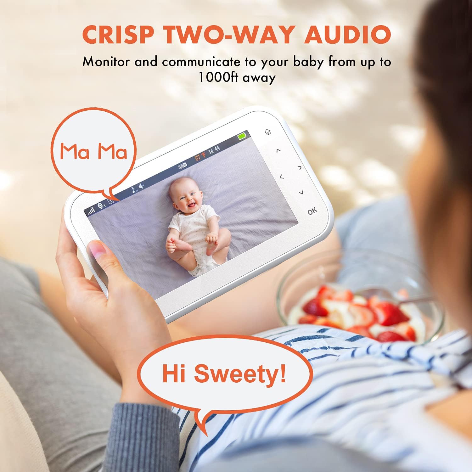 REXING BM1 Baby Monitor w/Recording Capabilities 4.5' IPS Display, 720p Video/Audio, Two-Way Talking, Microphone/Speaker, 1000ft Range, Night Vision,Thermal Monitor, Cry/Sound Detection,Lullaby Music