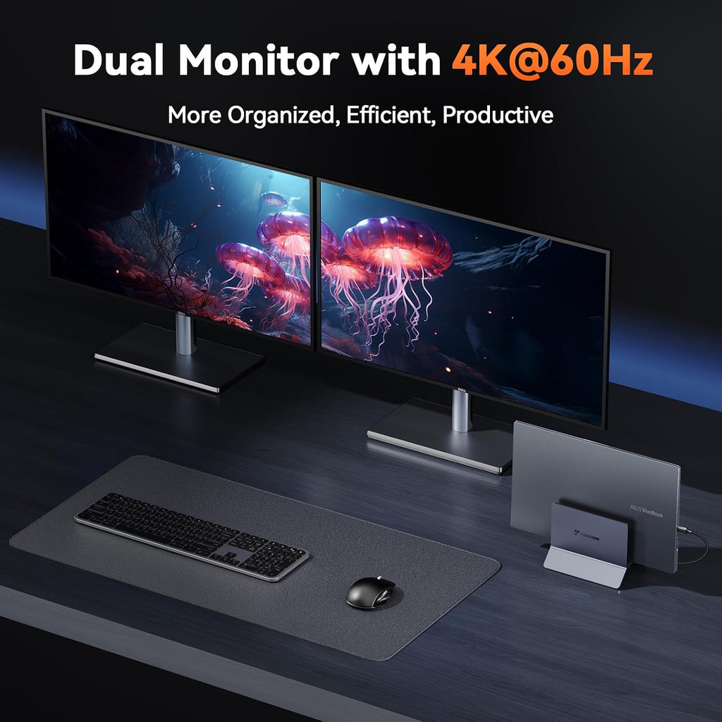 TobenONE Docking Station with Dual Monitor,4K@60Hz 2 HDMI,100W Power Supply, PD 3.0,6 USB,Gigabit Ethernet, Laptop Stand Vertically,for Windows,ChromeOS and More Space-Saving for Office/Home/Study