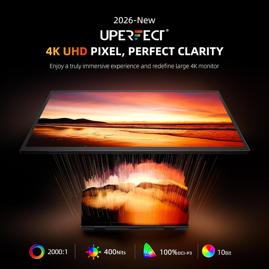 UPERFECT Portable Monitor 4K 23.8' QLED| 400 Nits 24' Large Monitor | 3840 * 2160 UHD 100% DCI-P3 | 1MS FreeSync | USB-C & HDMI | VESA & Stand | Second Screen for Computer, Mini PC, Game Consoles