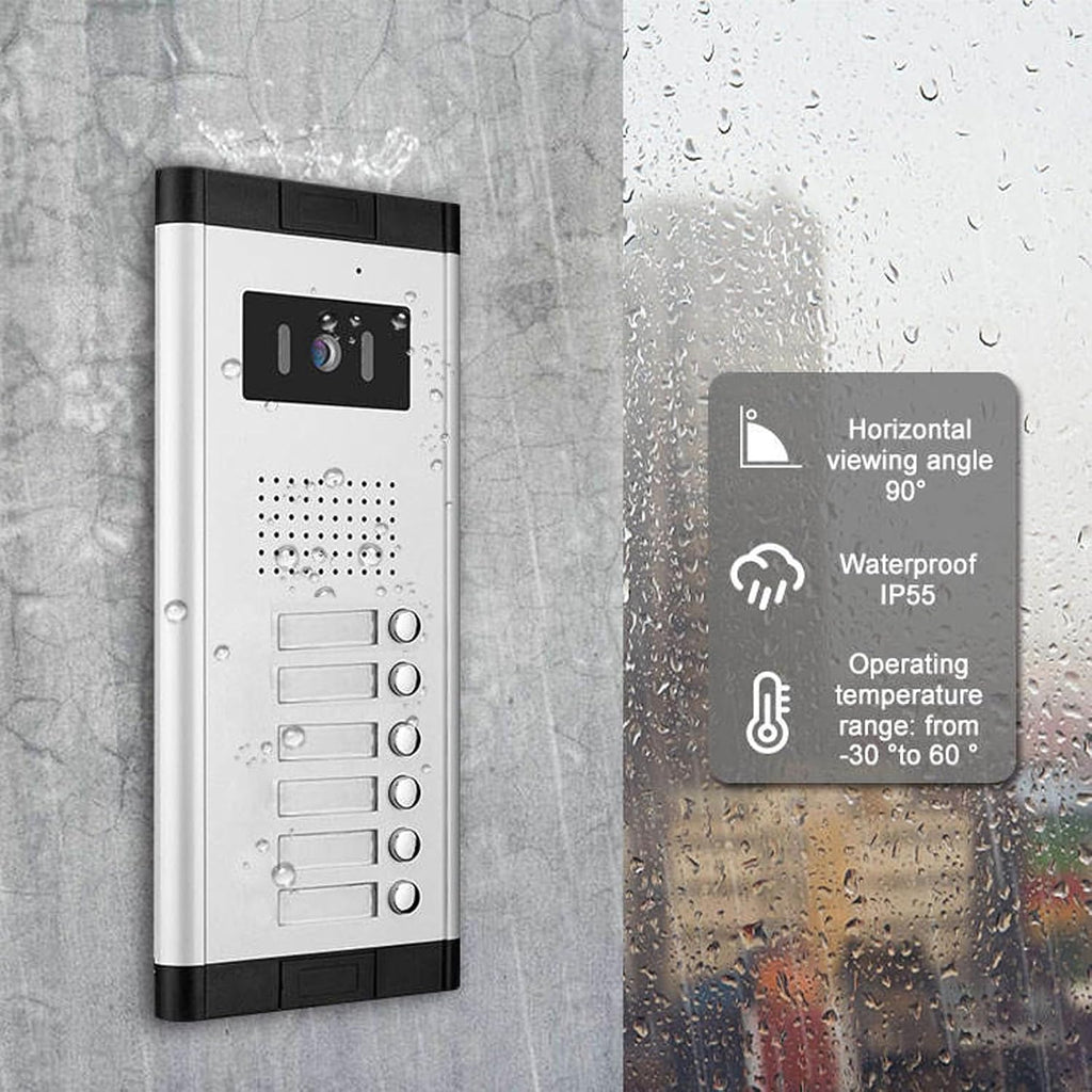 Wired Video Apartment Intercom System,2/3/4/5/6/8/10/12 Units Family 7 inch Monitor Video Door Phone Kit,Indoor Outdoor Video Doorbell,2 Way Audio for Home (1 Doorbell + 6 Monitor)