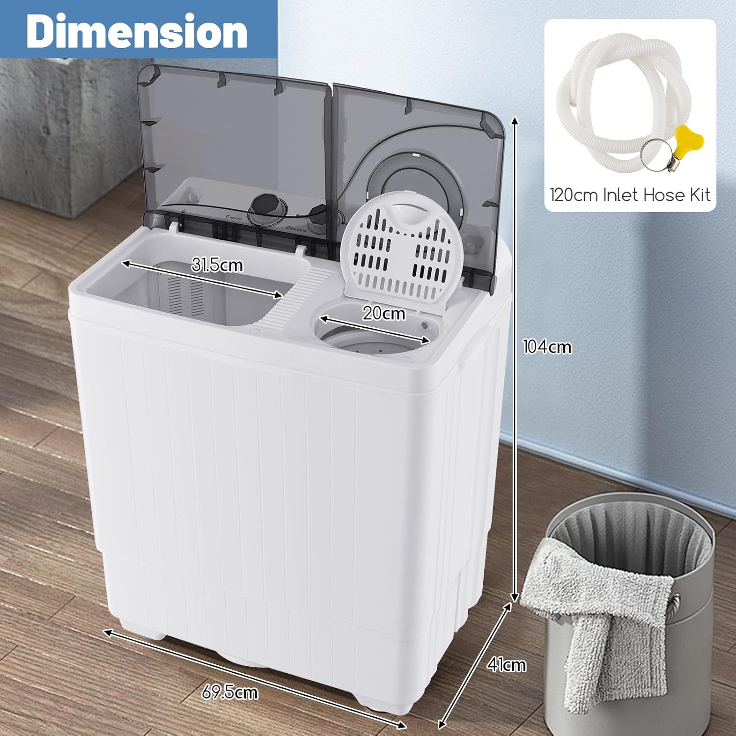 ARLIME Portable Washing Machine, 26 lbs Washer and Spinner Combo with Drain Pump,18 lbs Washing 8 Pounds Spinning Twin Tub Mini Compact Laundry Washer for Dorms, Apartments, RVs (White+Gray)