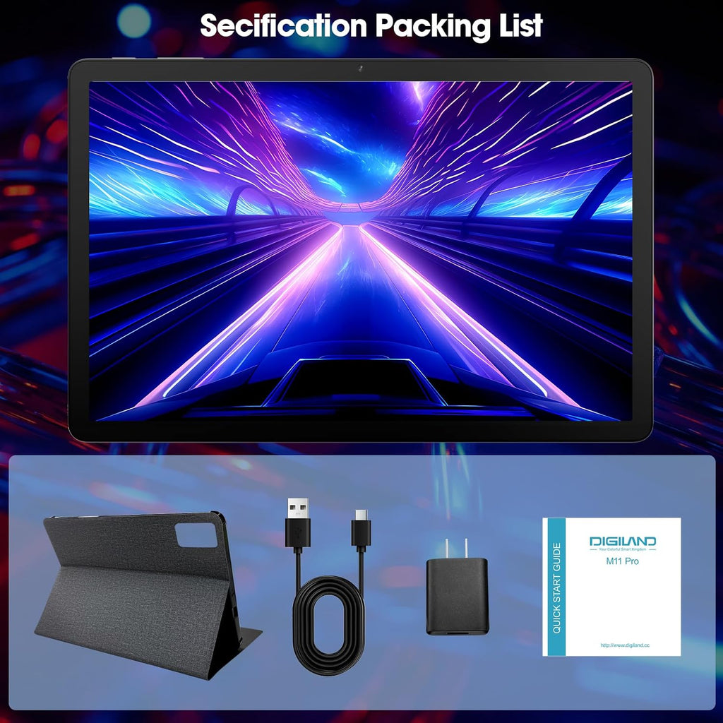 DigiLand 2025 Android 14 Tablet 11 inch Gaming Tablets MediaTek Helio G99 Octa-Core FHD 1920 * 1200 Display Android Tablet 16GB RAM+256GB Storage,Widevine L1 Support,WiFi 6,7500mAh(8+256GB)