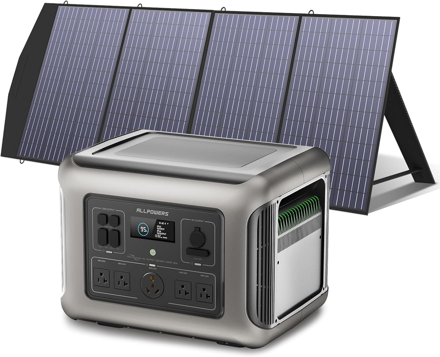 ALLPOWERS R2500 V2 Solar Generator Kit with 400W Panel: 1920Wh LiFePO4, 2500W AC Output, 2x100W USB-C PD Fast Charging, 80% Charge in 1 Hour, for Home Backup Camping RV Off-Grid